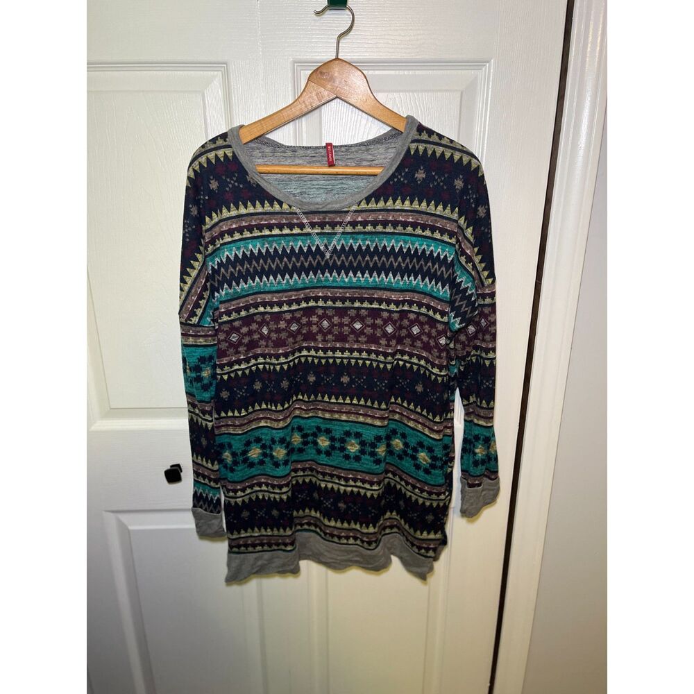 Bellamie Aztec Tribal Print Lightweight Sweater Womens Plus Size